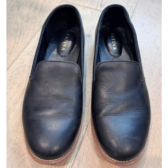 Patina Portland Leather Loafers Black Size 10.5 Rounded Toe Women - Picture 1 of 8